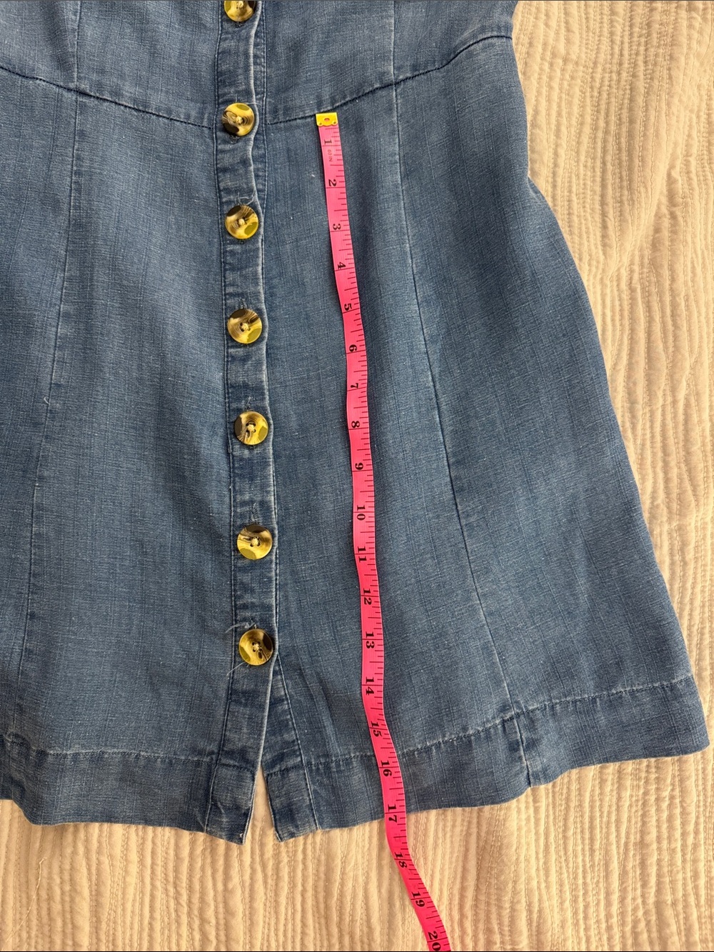 LOFT Chambray Denim Linen Blend Button Up Mini Dress with Pockets - Picture 9 of 9
